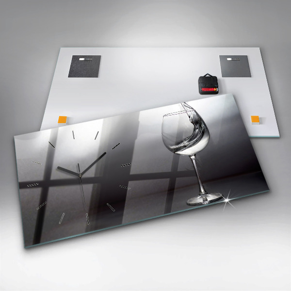 Horizontální skleněné hodiny na stěnu Sklenice na víno