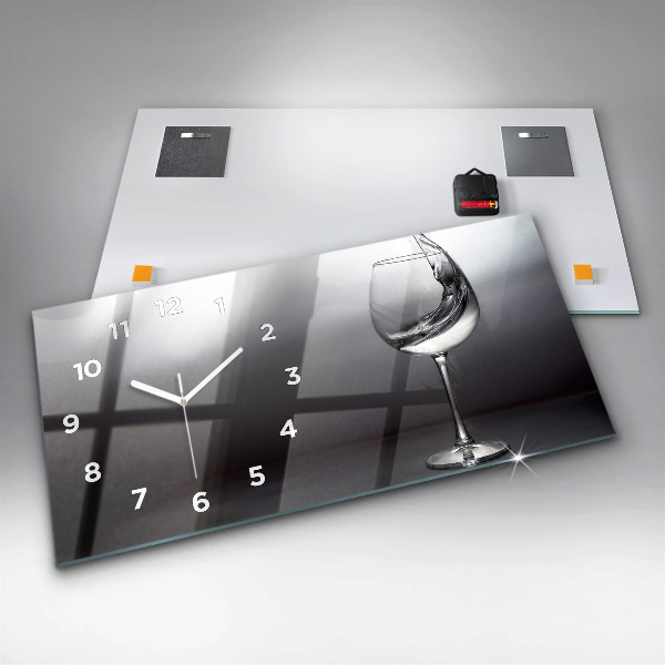 Horizontální skleněné hodiny na stěnu Sklenice na víno
