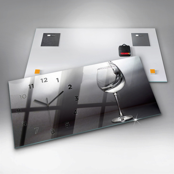 Horizontální skleněné hodiny na stěnu Sklenice na víno