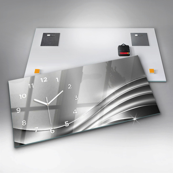 Horizontální skleněné hodiny na stěnu Stříbrná abstrakce