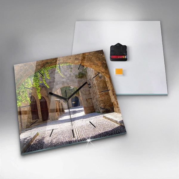 Skleněné hodiny čtvercové Malebná ulice na Rhodosu