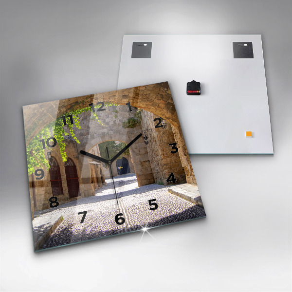 Skleněné hodiny čtvercové Malebná ulice na Rhodosu