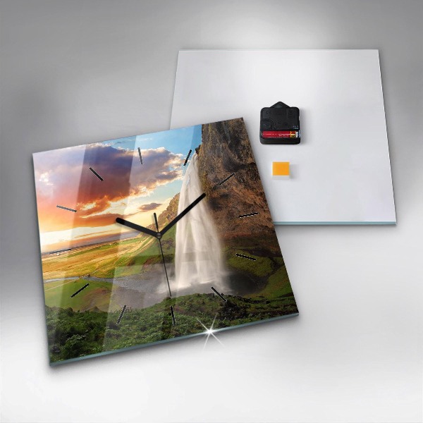 Skleněné hodiny čtvercové Vodopád na Islandu