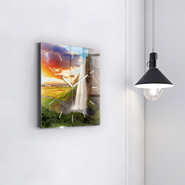 Skleněné hodiny čtvercové Vodopád na Islandu