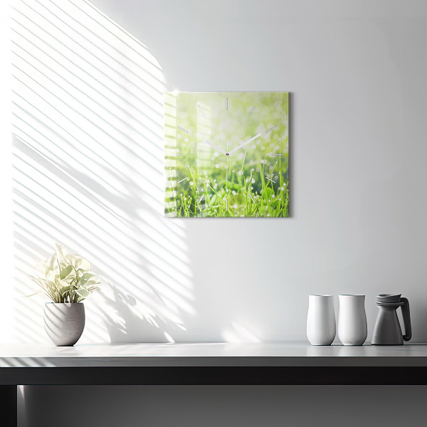 Skleněné hodiny čtvercové Zelená tráva