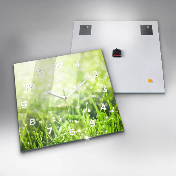 Skleněné hodiny čtvercové Zelená tráva