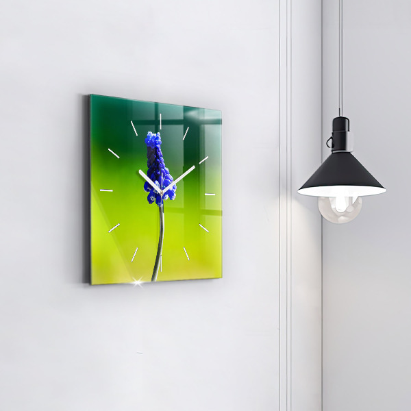 Skleněné hodiny čtvercové Modré květiny