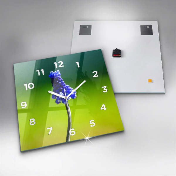 Skleněné hodiny čtvercové Modré květiny