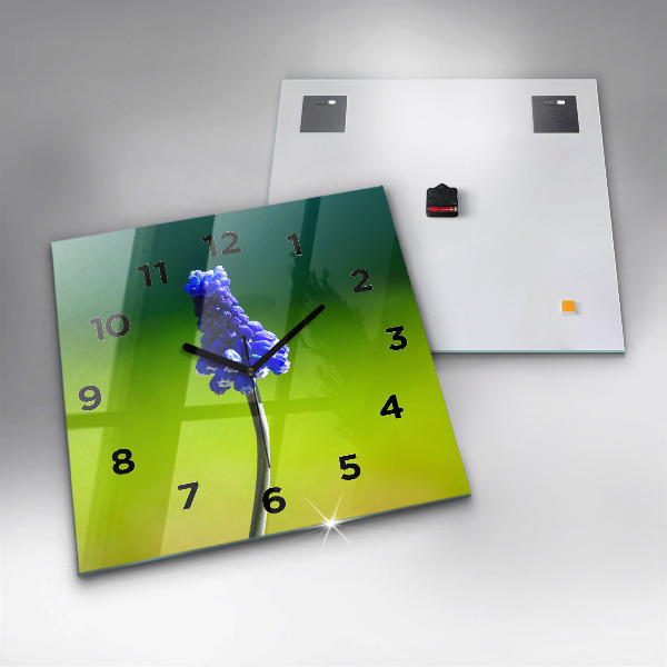 Skleněné hodiny čtvercové Modré květiny