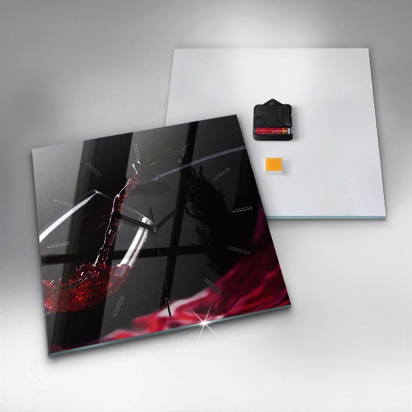 Skleněné hodiny čtvercové Červené víno