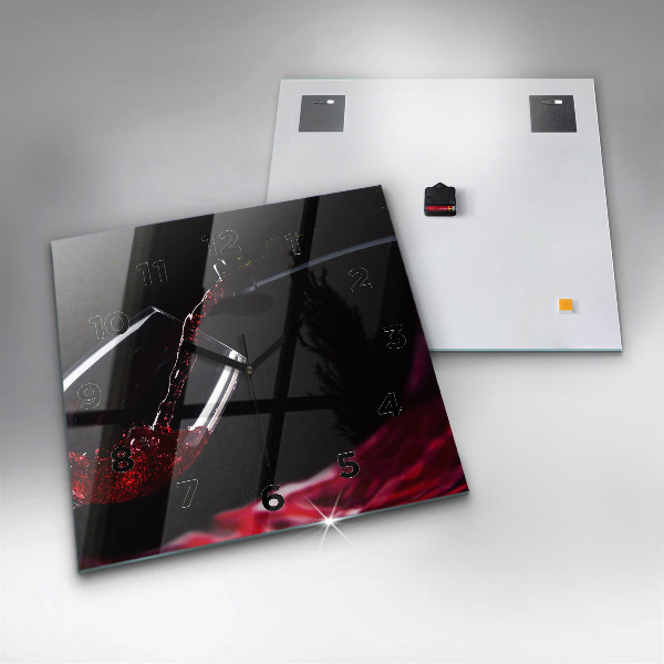 Skleněné hodiny čtvercové Červené víno