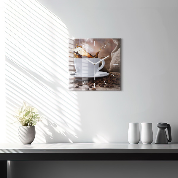 Skleněné hodiny čtvercové Šálek kávy