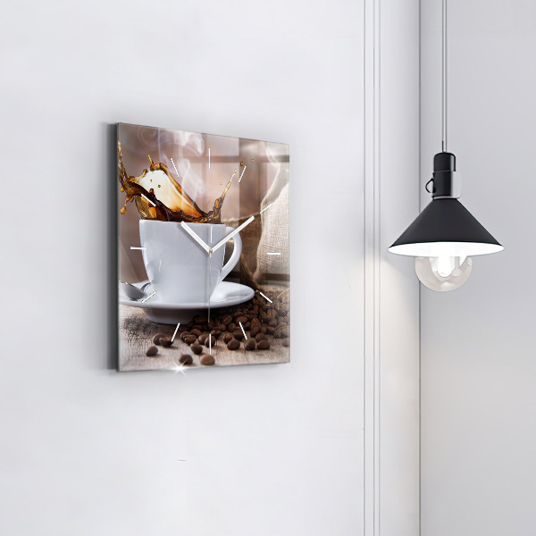 Skleněné hodiny čtvercové Šálek kávy