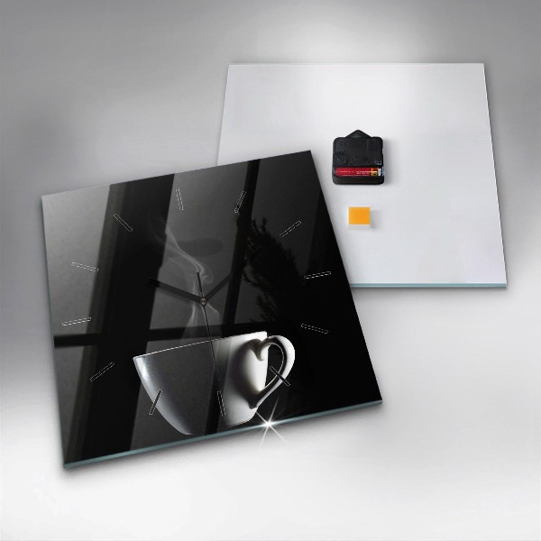 Skleněné hodiny čtvercové Šálek kávy