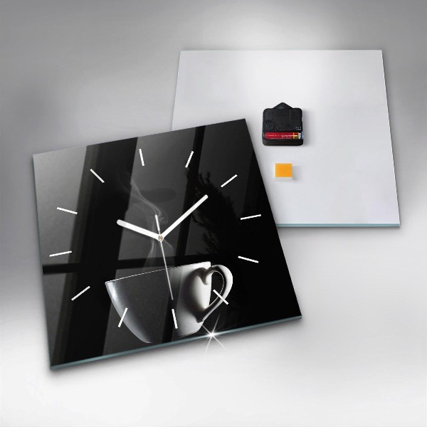 Skleněné hodiny čtvercové Šálek kávy