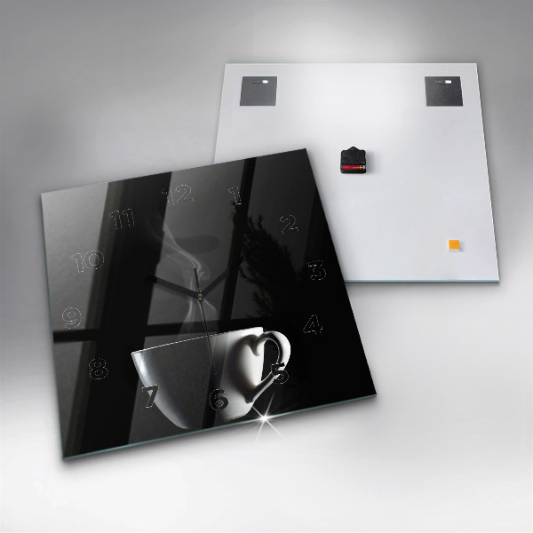 Skleněné hodiny čtvercové Šálek kávy