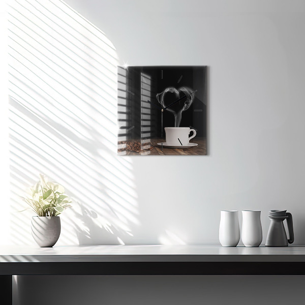 Skleněné hodiny čtvercové Šálek horké kávy