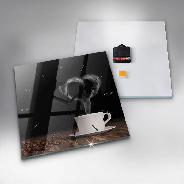 Skleněné hodiny čtvercové Šálek horké kávy