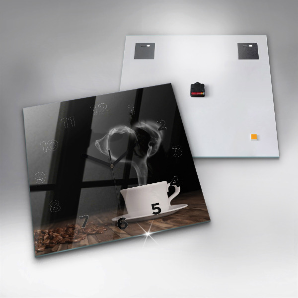 Skleněné hodiny čtvercové Šálek horké kávy