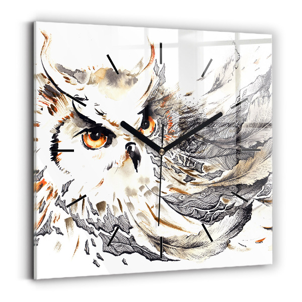 Skleněné hodiny čtvercové Sova symbol moudrosti