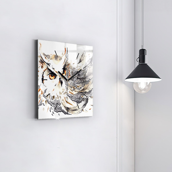 Skleněné hodiny čtvercové Sova symbol moudrosti