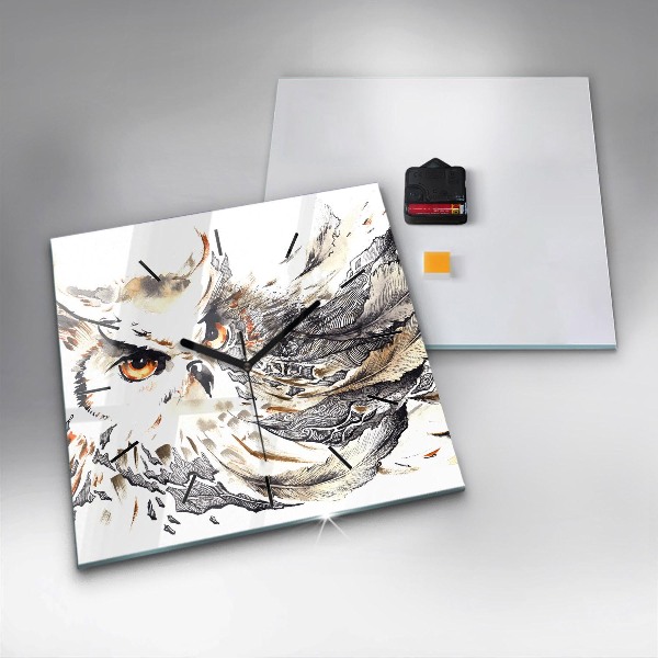 Skleněné hodiny čtvercové Sova symbol moudrosti