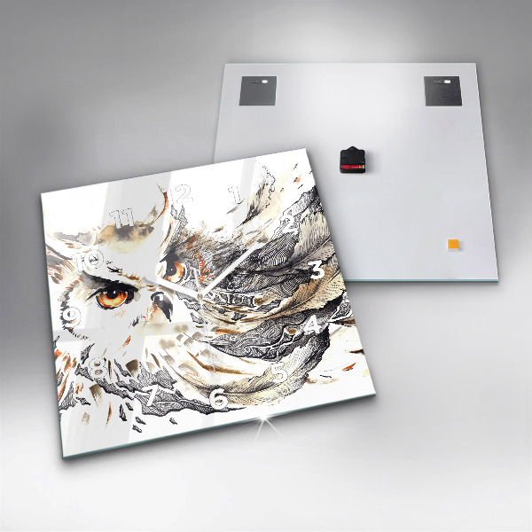 Skleněné hodiny čtvercové Sova symbol moudrosti