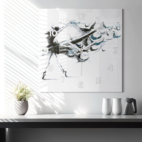 Skleněné hodiny čtvercové Žena tančící balet