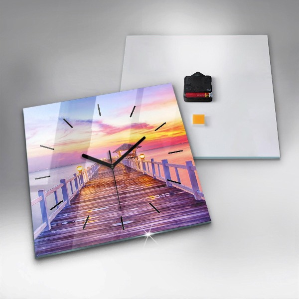 Skleněné hodiny čtvercové Most v přístavu večer