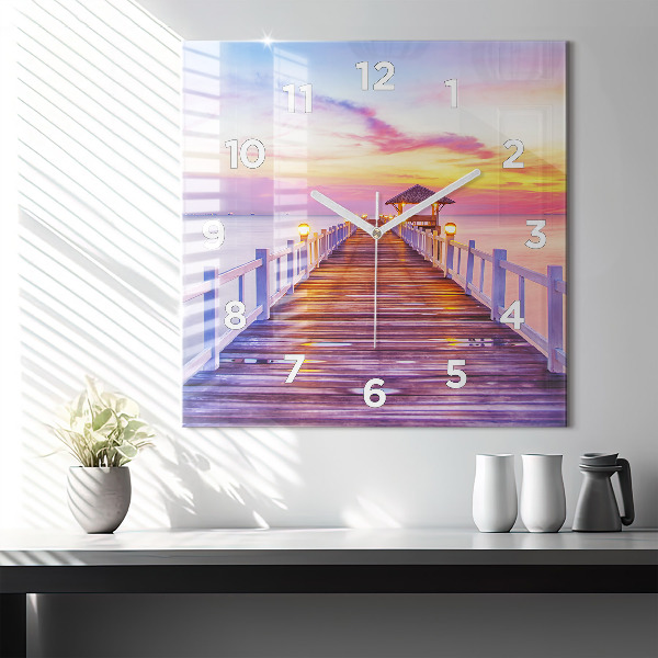 Skleněné hodiny čtvercové Most v přístavu večer