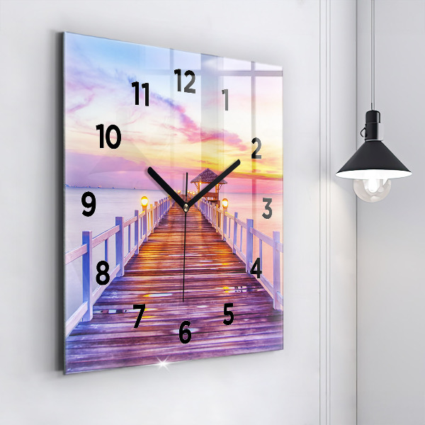 Skleněné hodiny čtvercové Most v přístavu večer