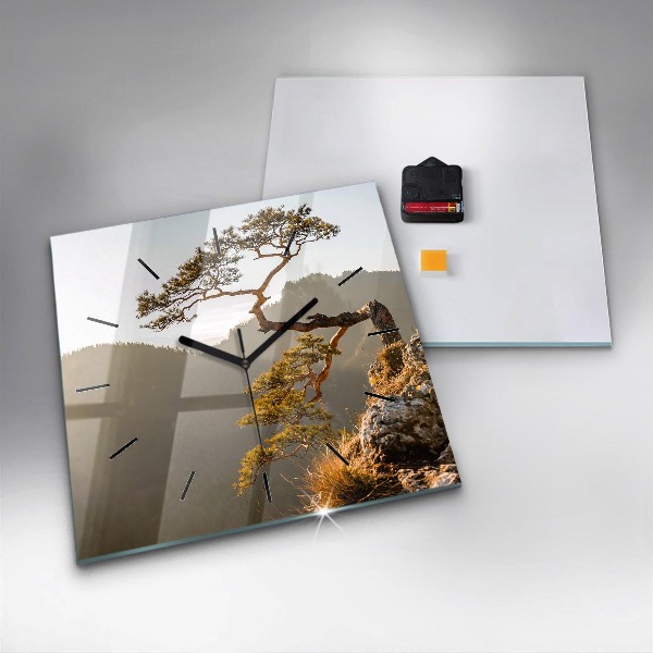 Skleněné hodiny čtvercové Strom v horách