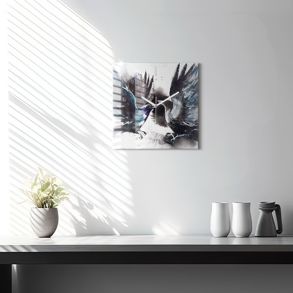 Skleněné hodiny čtvercové Malovaní ptáci