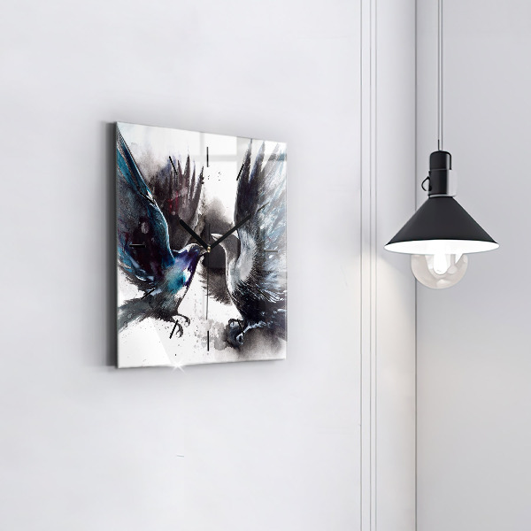 Skleněné hodiny čtvercové Malovaní ptáci