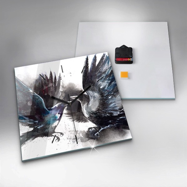 Skleněné hodiny čtvercové Malovaní ptáci