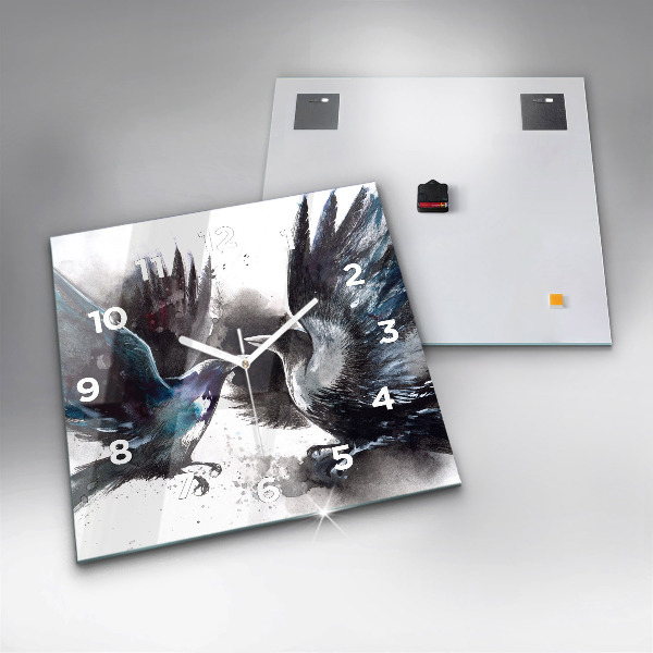 Skleněné hodiny čtvercové Malovaní ptáci