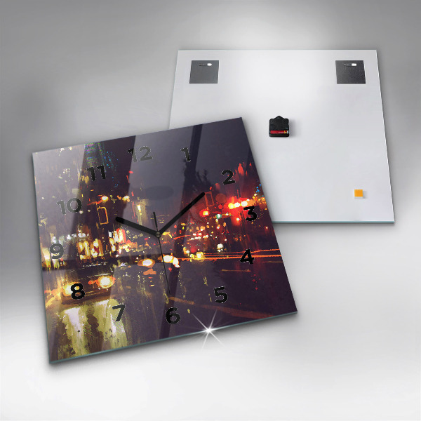 Skleněné hodiny čtvercové Malované město