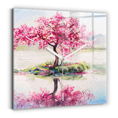 Skleněné hodiny čtvercové Mozaika stromu