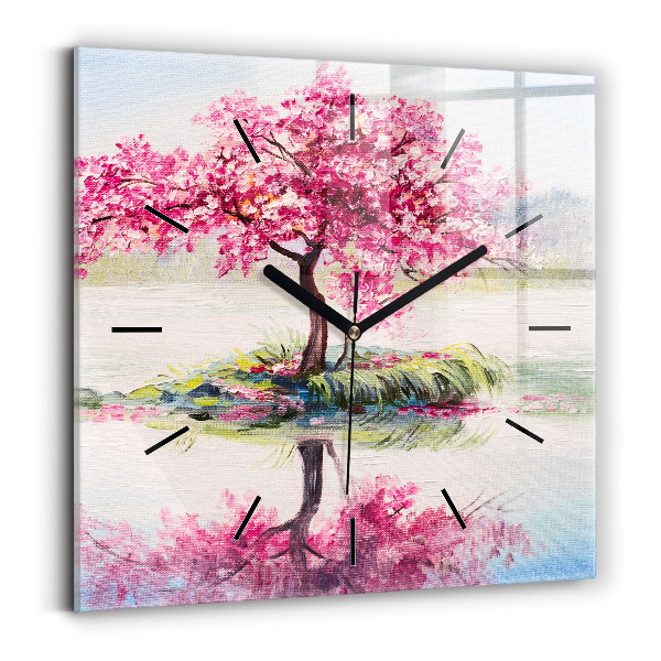 Skleněné hodiny čtvercové Mozaika stromu