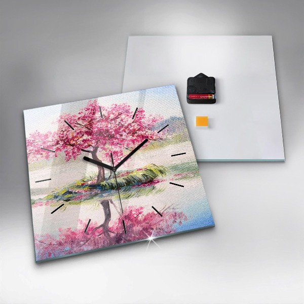 Skleněné hodiny čtvercové Mozaika stromu