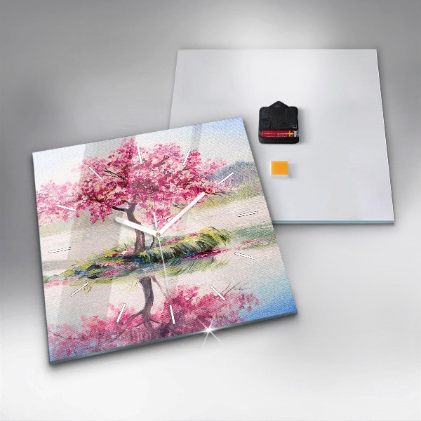 Skleněné hodiny čtvercové Mozaika stromu