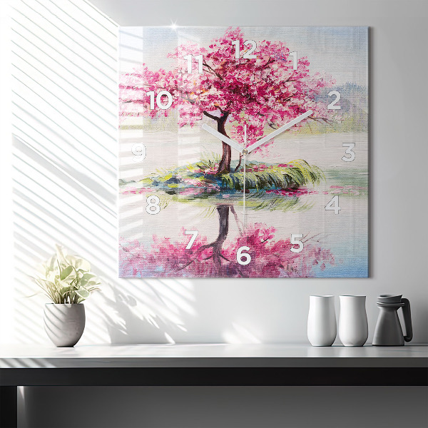Skleněné hodiny čtvercové Mozaika stromu