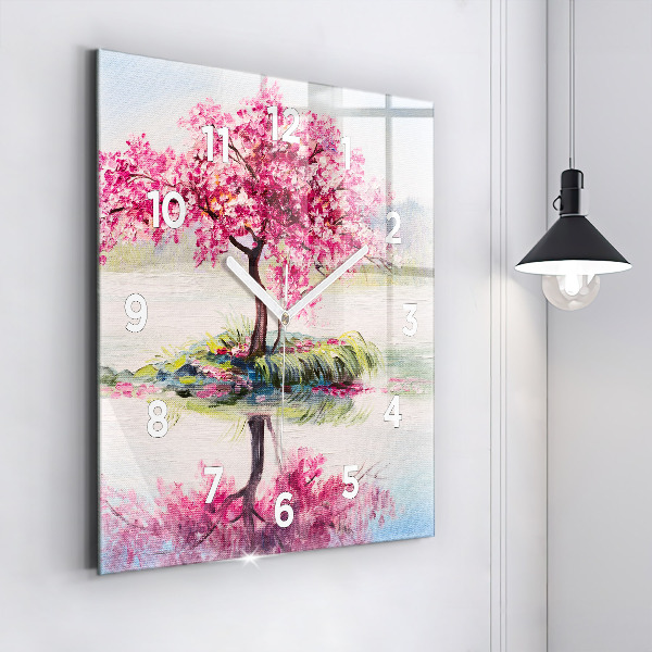Skleněné hodiny čtvercové Mozaika stromu