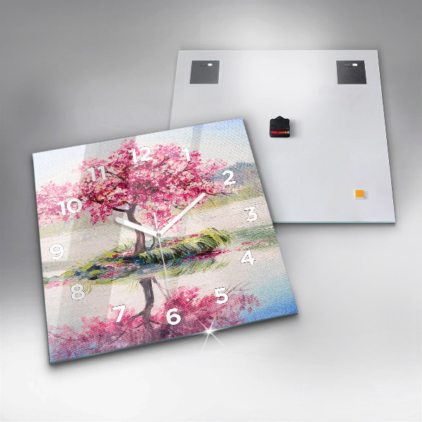 Skleněné hodiny čtvercové Mozaika stromu