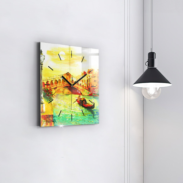 Skleněné hodiny čtvercové Benátský most Rialto