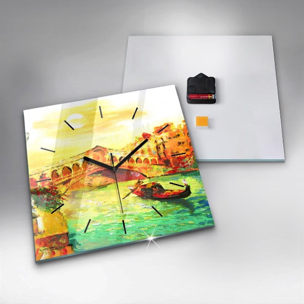 Skleněné hodiny čtvercové Benátský most Rialto
