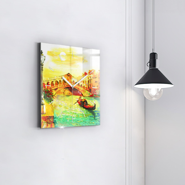 Skleněné hodiny čtvercové Benátský most Rialto