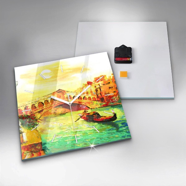 Skleněné hodiny čtvercové Benátský most Rialto