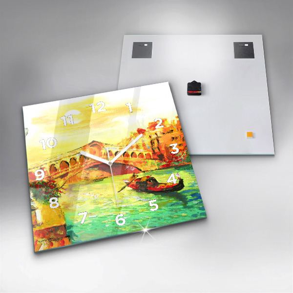 Skleněné hodiny čtvercové Benátský most Rialto