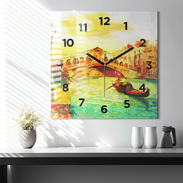 Skleněné hodiny čtvercové Benátský most Rialto